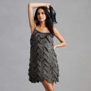 Anthropologie & Pankaj & Nidhi Fringed Mini Dress in Slate NWT